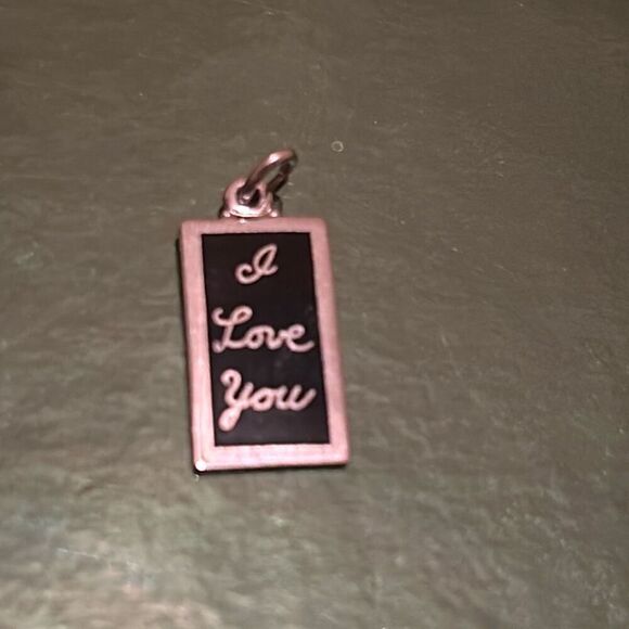 Sterling Silver 925 I Love You Charm Black Script Writing Gift Collectible New - Picture 1 of 7